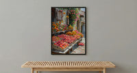 California Farmers Market Art Print, Fresh Summer Fruit Decor - Colorful Strawberry Sunflower Stand