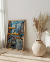 New York City Street Wall Art, Classic Food Cart Decor - Yellow Umbrella Summer Scene