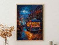 Austin Food Truck Festival Poster, Texas Night Market Decor - Glowing String Light Scene