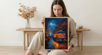 Austin Food Truck Festival Poster, Texas Night Market Decor - Glowing String Light Scene