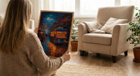 Austin Food Truck Festival Poster, Texas Night Market Decor - Glowing String Light Scene