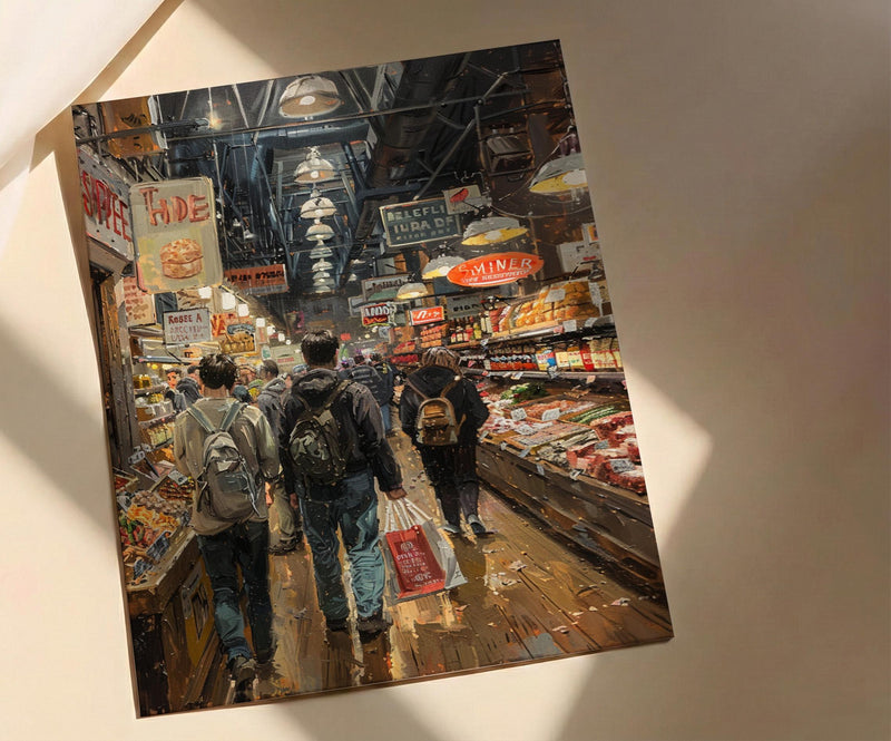 Philadelphia Reading Terminal Art Print, Indoor Food Market Decor - Warm Glowing Summer Light