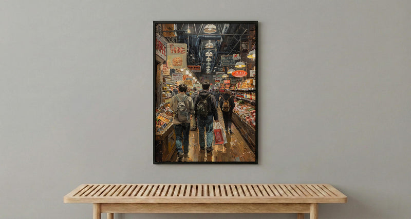 Philadelphia Reading Terminal Art Print, Indoor Food Market Decor - Warm Glowing Summer Light