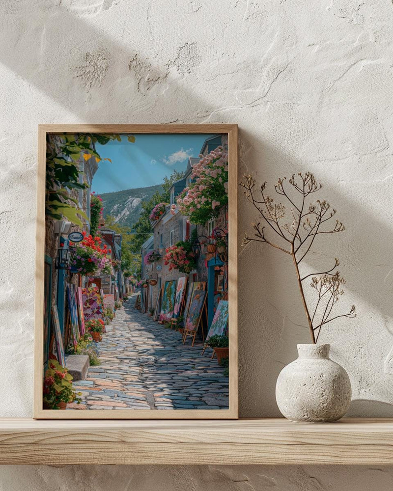 Quebec City Art Market Print, Historic Canadian Street Decor - Colorful Easel Summer View