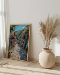 Quebec City Art Market Print, Historic Canadian Street Decor - Colorful Easel Summer View