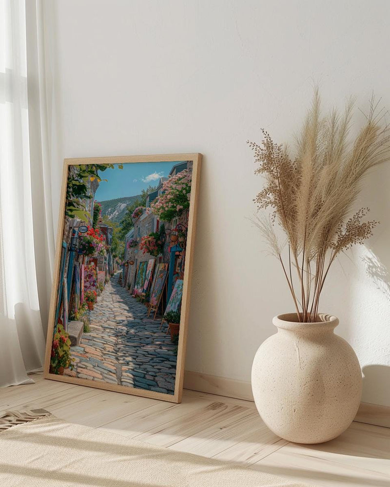 Quebec City Art Market Print, Historic Canadian Street Decor - Colorful Easel Summer View