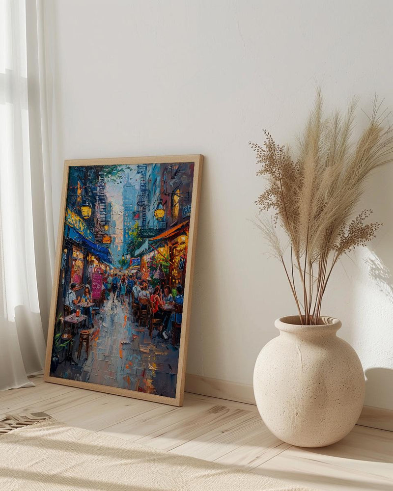 New York Chelsea Market Wall Art, Rustic Brick Food Decor - Vintage Light Summer Crowd