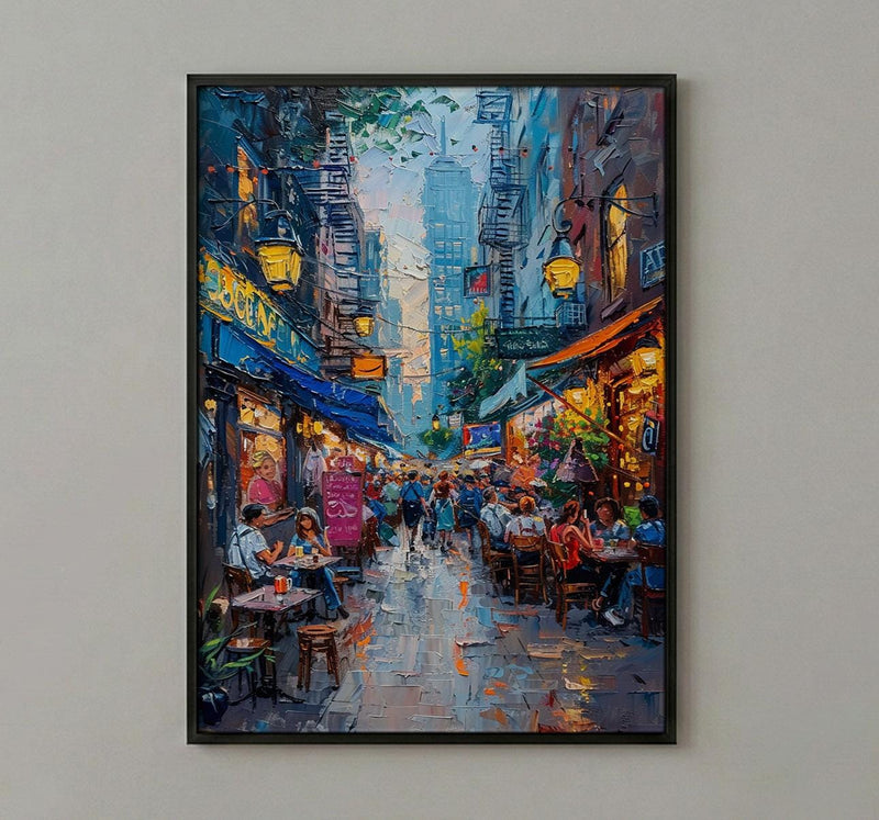 New York Chelsea Market Wall Art, Rustic Brick Food Decor - Vintage Light Summer Crowd