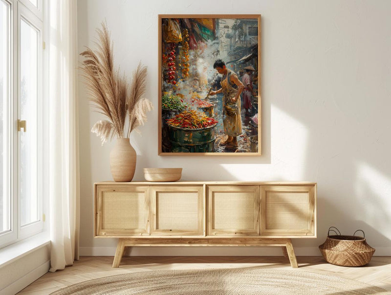 Santa Fe Chili Wall Art, New Mexico Market Decor - Vibrant Street Summer Food Scene