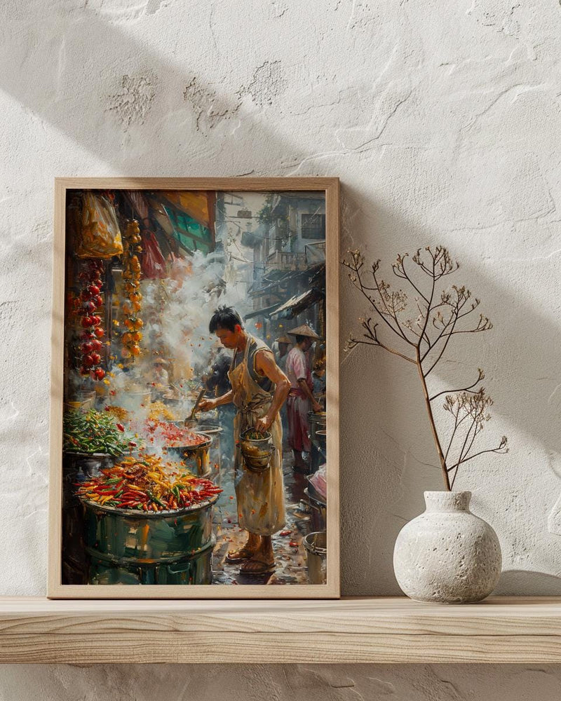 Santa Fe Chili Wall Art, New Mexico Market Decor - Vibrant Street Summer Food Scene