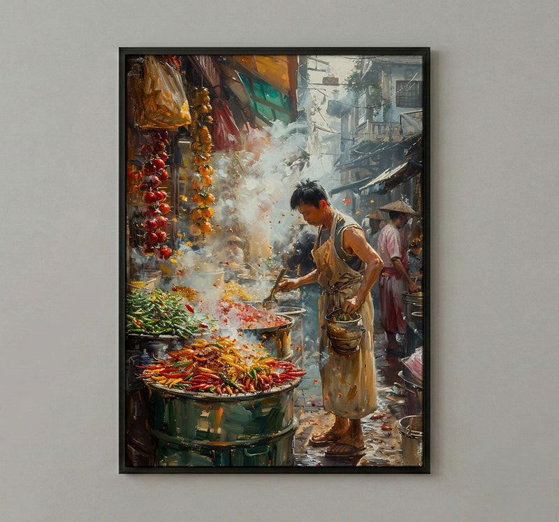 Santa Fe Chili Wall Art, New Mexico Market Decor - Vibrant Street Summer Food Scene