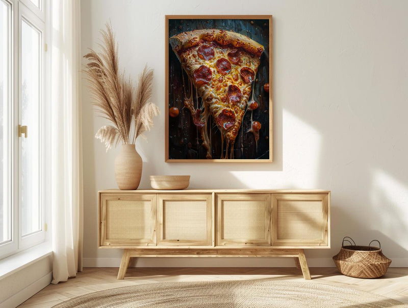 Chicago Pizza Food Poster, City Travel Home Room Decor - Bright Summer Outdoor Patio View