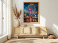 Texas State Fair Art Print, Summer Festival Event Decor - Glowing Ferris Wheel Night Scene