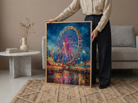 Texas State Fair Art Print, Summer Festival Event Decor - Glowing Ferris Wheel Night Scene