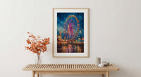 Texas State Fair Art Print, Summer Festival Event Decor - Glowing Ferris Wheel Night Scene