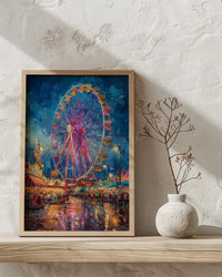 Texas State Fair Art Print, Summer Festival Event Decor - Glowing Ferris Wheel Night Scene