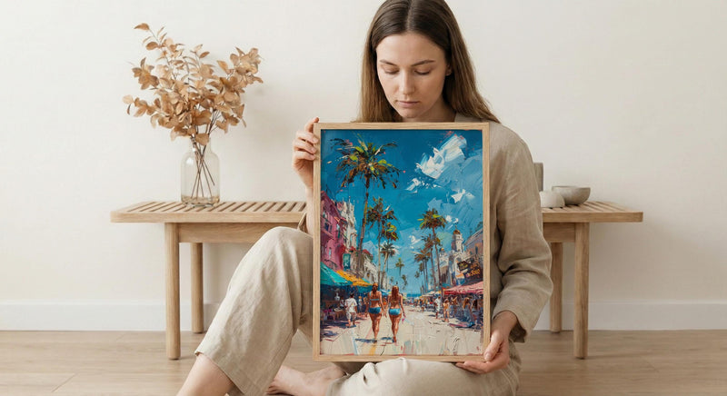 Venice Beach Boardwalk Wall Art, Los Angeles Coast Decor - Vibrant Summer Palm Tree Scene