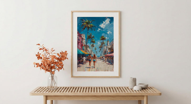 Venice Beach Boardwalk Wall Art, Los Angeles Coast Decor - Vibrant Summer Palm Tree Scene