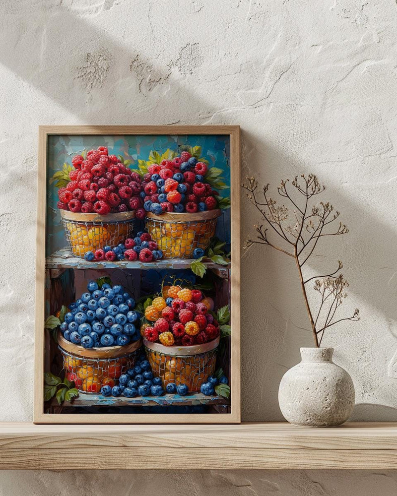Montreal Jean Talon Art Print, Canadian Fresh Food Decor - Colorful Berry Summer Market Scene