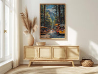 Portland Food Cart Wall Art, Oregon Street Food Decor - Lush Pine Tree Picnic Scene
