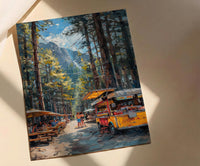 Portland Food Cart Wall Art, Oregon Street Food Decor - Lush Pine Tree Picnic Scene