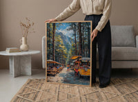 Portland Food Cart Wall Art, Oregon Street Food Decor - Lush Pine Tree Picnic Scene