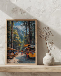 Portland Food Cart Wall Art, Oregon Street Food Decor - Lush Pine Tree Picnic Scene