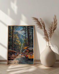 Portland Food Cart Wall Art, Oregon Street Food Decor - Lush Pine Tree Picnic Scene