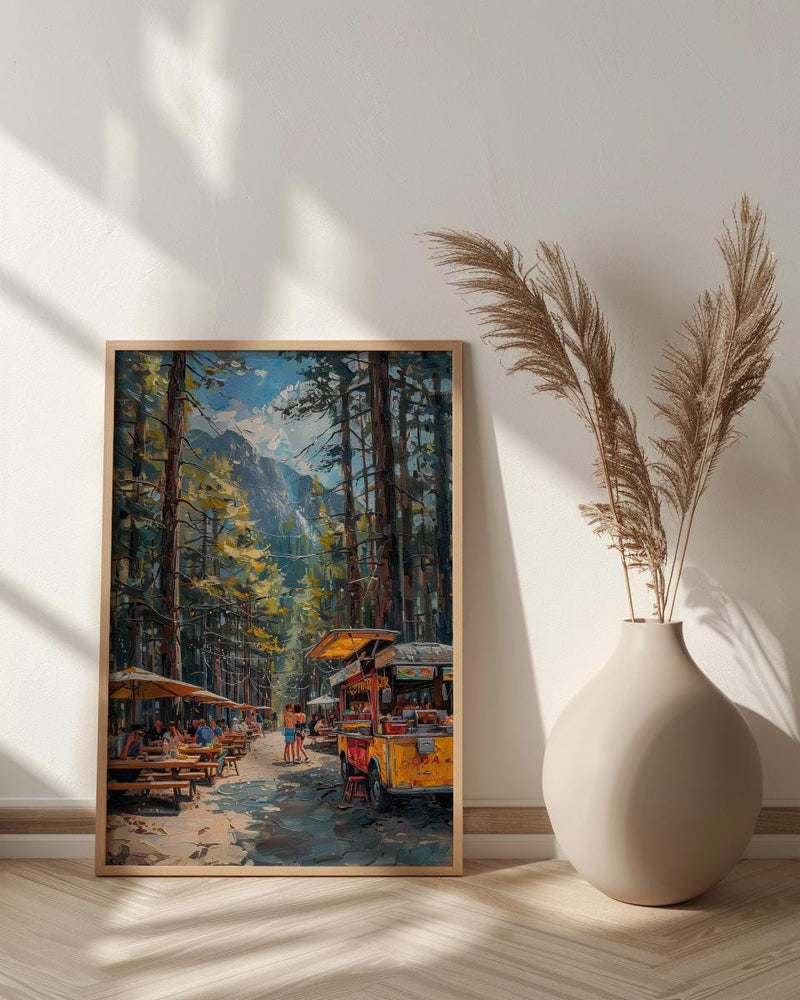 Portland Food Cart Wall Art, Oregon Street Food Decor - Lush Pine Tree Picnic Scene
