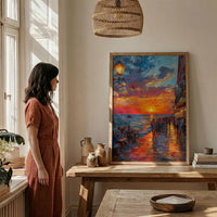 Key West Sunset Poster, Florida Coastal Travel Home Decor - Orange Sky Ocean Sea View