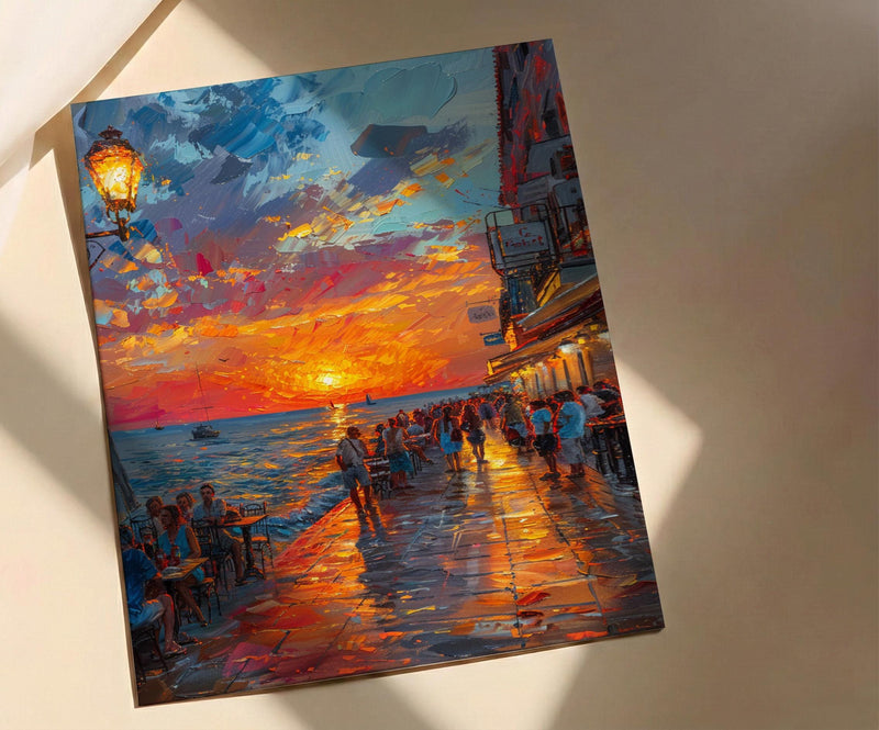 Key West Sunset Poster, Florida Coastal Travel Home Decor - Orange Sky Ocean Sea View