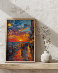Key West Sunset Poster, Florida Coastal Travel Home Decor - Orange Sky Ocean Sea View