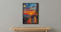 Key West Sunset Poster, Florida Coastal Travel Home Decor - Orange Sky Ocean Sea View