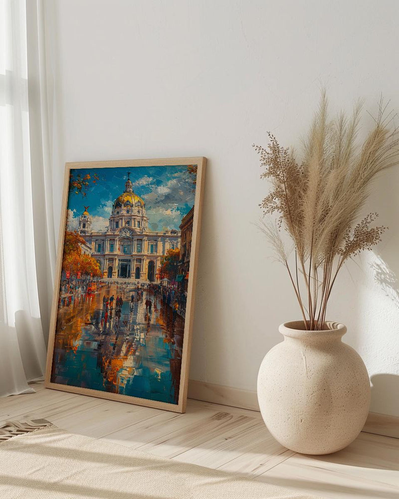 Mexico City Architecture Poster, Palacio De Bellas Artes Decor - Bustling Plaza Summer Scene