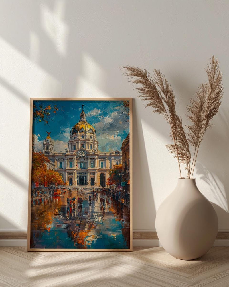 Mexico City Architecture Poster, Palacio De Bellas Artes Decor - Bustling Plaza Summer Scene