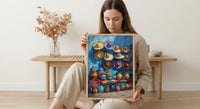 Mexican Artisan Market Poster, Colorful Cultural Travel Home Decor - Woven Blanket Sombrero Scene