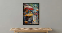 Mexican Street Corn Art Print, Colorful Summer Food Decor - Vibrant Elote Cart City View