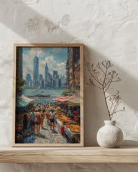 Brooklyn Food Festival Wall Art, New York City Decor - Manhattan Skyline Bright Summer View