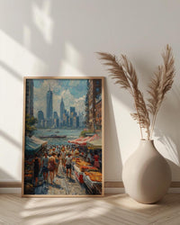 Brooklyn Food Festival Wall Art, New York City Decor - Manhattan Skyline Bright Summer View