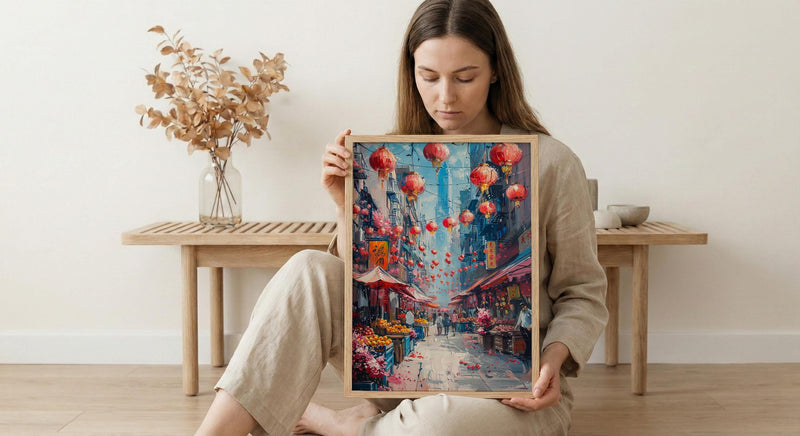 San Francisco Chinatown Poster, California Street Travel City Decor - Red Lantern Summer Market View