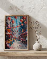 San Francisco Chinatown Poster, California Street Travel City Decor - Red Lantern Summer Market View