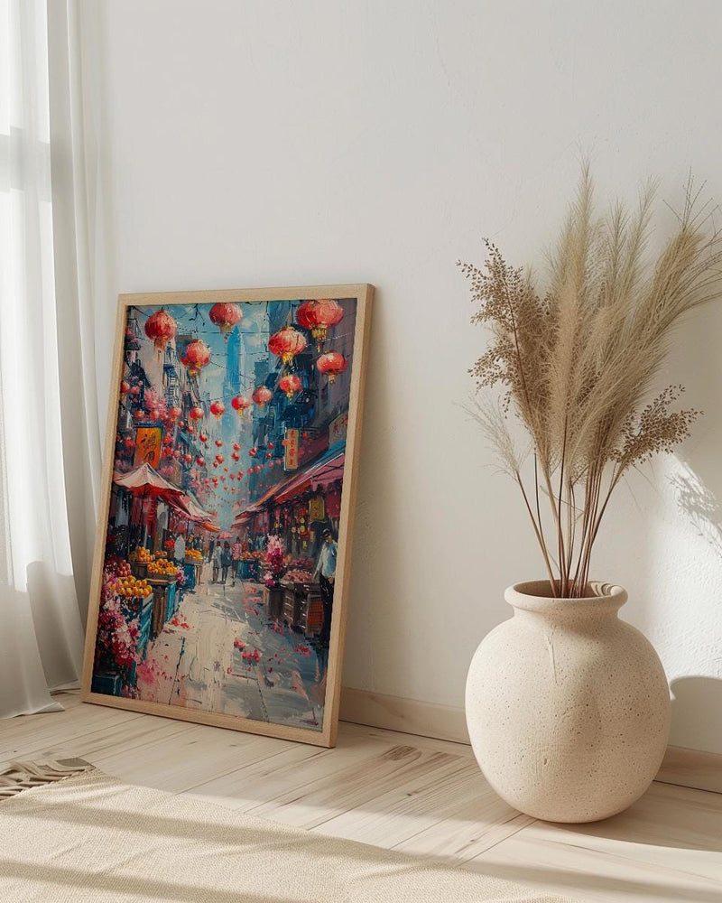 San Francisco Chinatown Poster, California Street Travel City Decor - Red Lantern Summer Market View