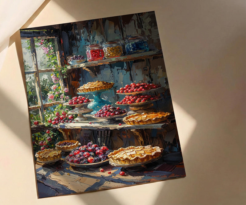 Amish Country Market Poster, Rustic Farm Bakery Room Decor - Fresh Fruit Pie Summer Sun
