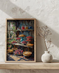 Amish Country Market Poster, Rustic Farm Bakery Room Decor - Fresh Fruit Pie Summer Sun