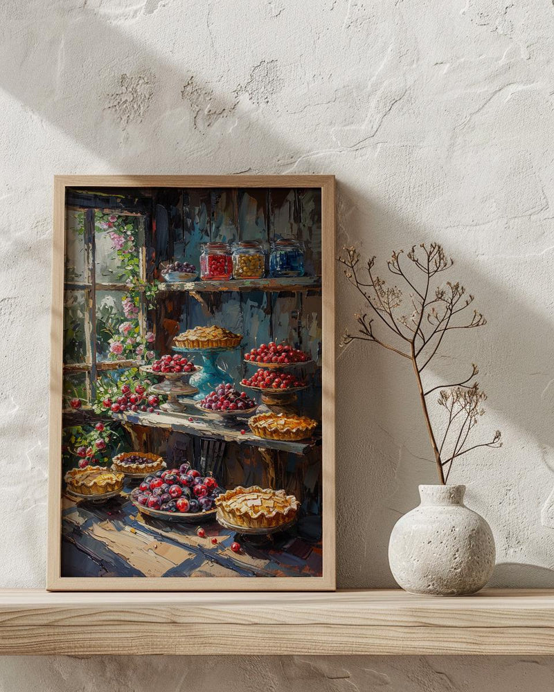 Amish Country Market Poster, Rustic Farm Bakery Room Decor - Fresh Fruit Pie Summer Sun