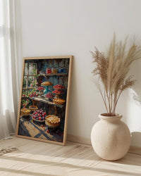 Amish Country Market Poster, Rustic Farm Bakery Room Decor - Fresh Fruit Pie Summer Sun