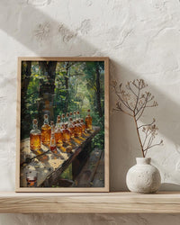 Canadian Maple Syrup Art Print, Green Forest Nature Decor - Rustic Wooden Table Summer View