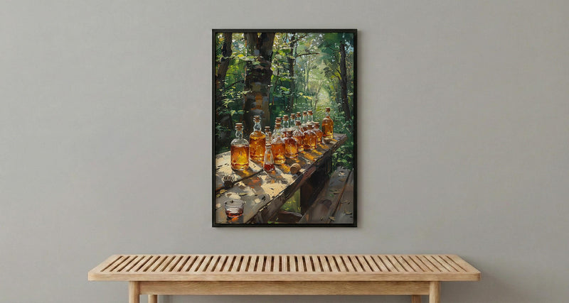 Canadian Maple Syrup Art Print, Green Forest Nature Decor - Rustic Wooden Table Summer View