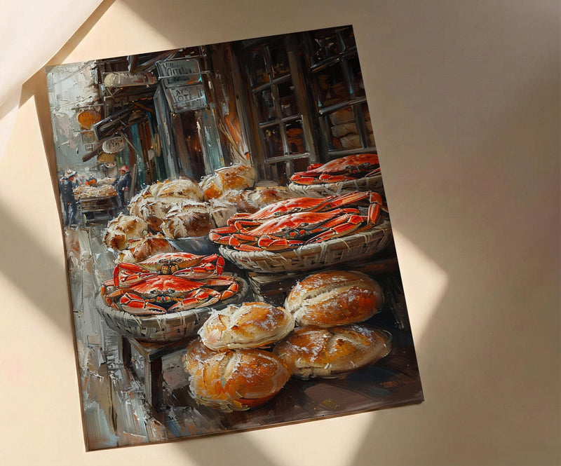 San Francisco Wharf Wall Art, Coastal City Food Decor - Fresh Red Crab Summer Scene
