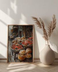 San Francisco Wharf Wall Art, Coastal City Food Decor - Fresh Red Crab Summer Scene